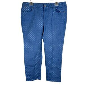 Talbots Signature Blue White Polka Dots Slim Crop Jeans Denim Women's 14W EUC
